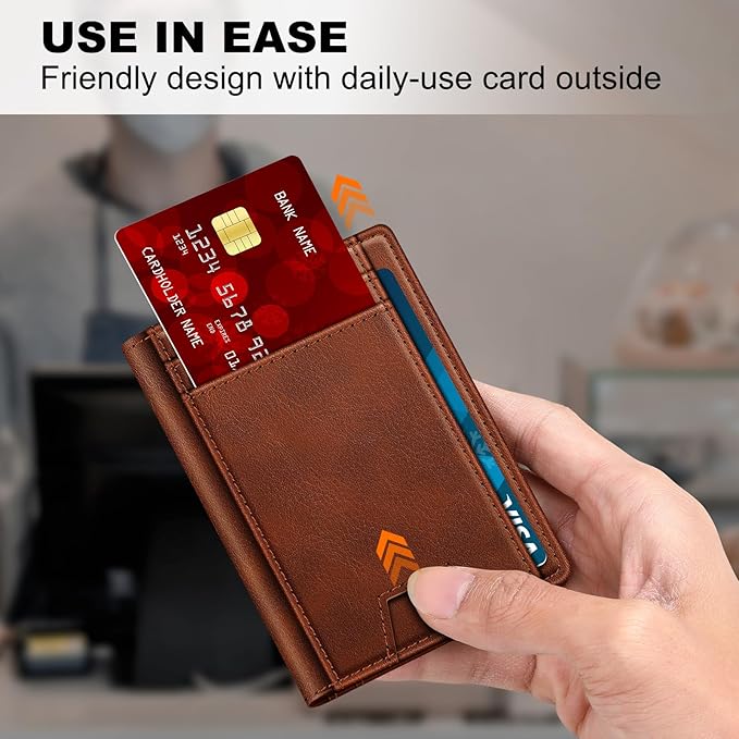 Wallet for Men 14-16 Cards, Minimalist Men Leather Wallet, Men's Front Pocket Bifold Wallets with Money Clip, Slim Thin Card Holder RFID Blocking Bill Folder Magnetic Closure Men Gifts, Reddish Brown