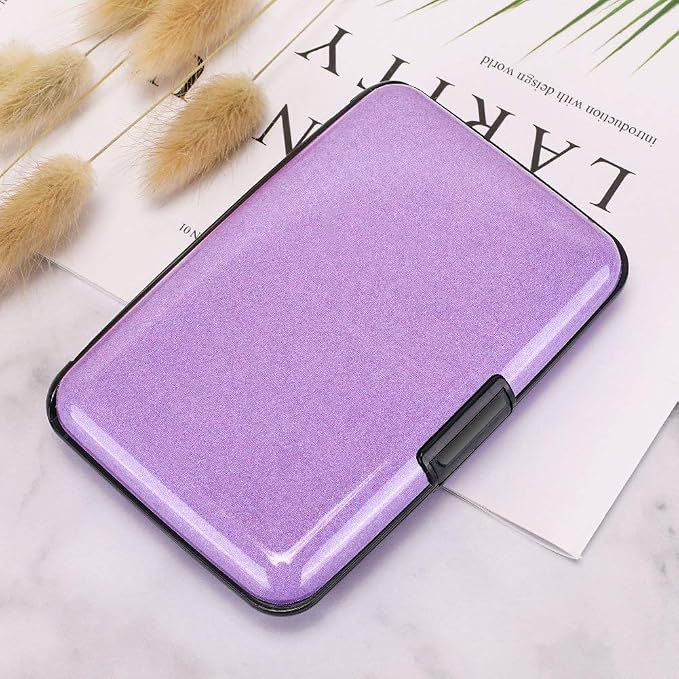 ELFISH RFID Blocking Credit Card Protector Aluminum ID Case Hard Shell Business Card Holders Metal Wallet for Men or Women (Purple)