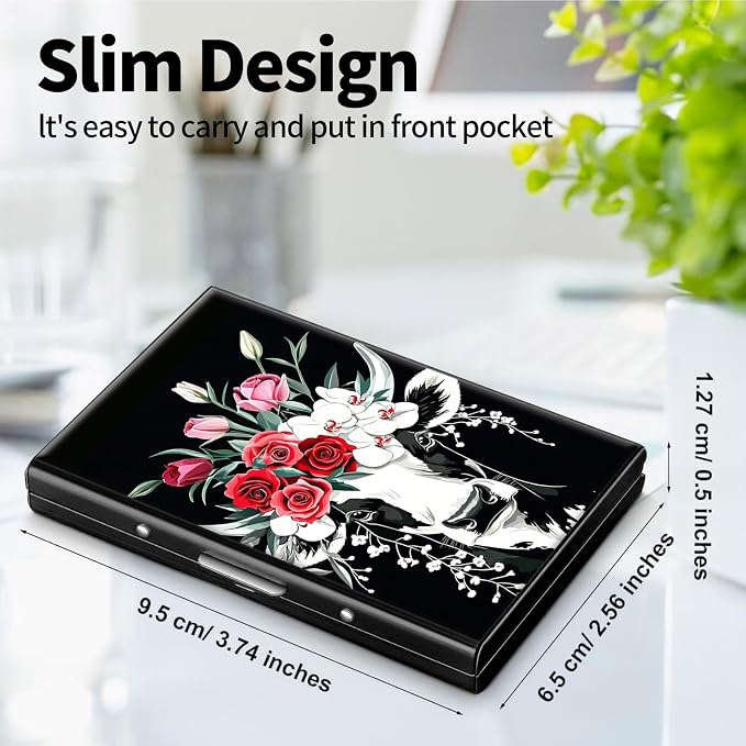 Metal Wallet, Credit Card Holder for Women Men Girls, RFID Blocking Aluminum Wallet Slim Hard Case, Mini Travel Wallet, ID Card Holder Business Card Case,Art Cow