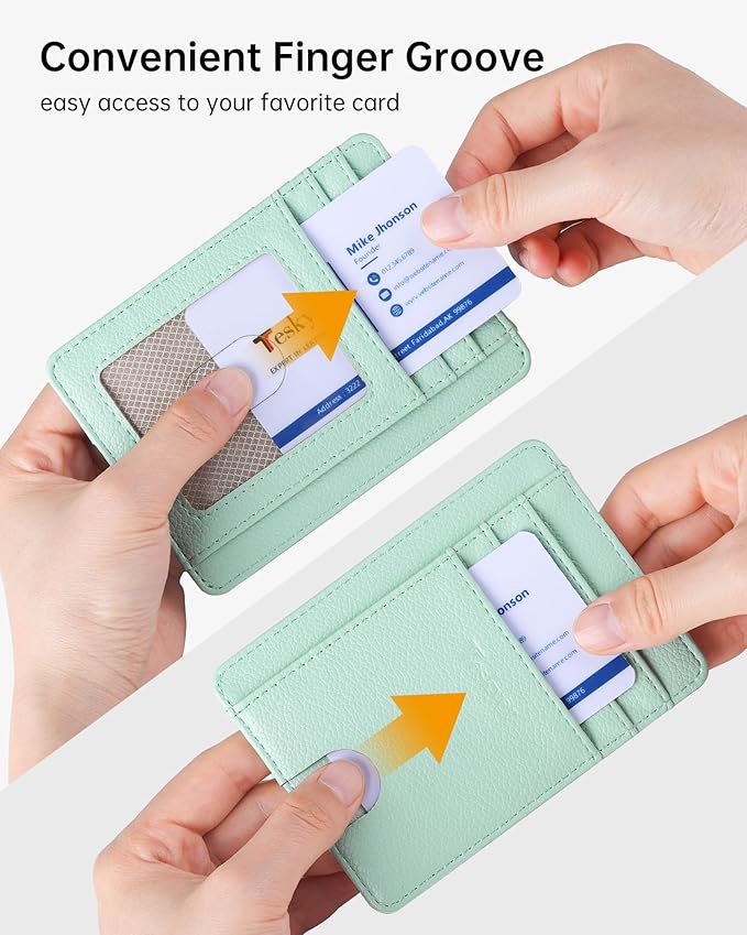 Teskyer Slim Wallet for Men, Minimalist Front Pocket RFID Blocking Leather Wallet Credit Card Holder for Men & Women