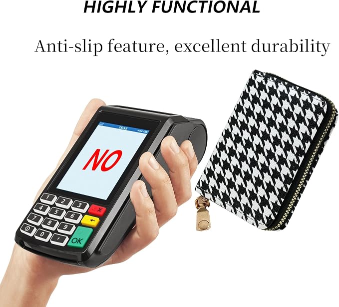 Ladies change card bag, zip storage bank card case, small portable 11 large capacity pouch, holds banknote change credit card(black and white)