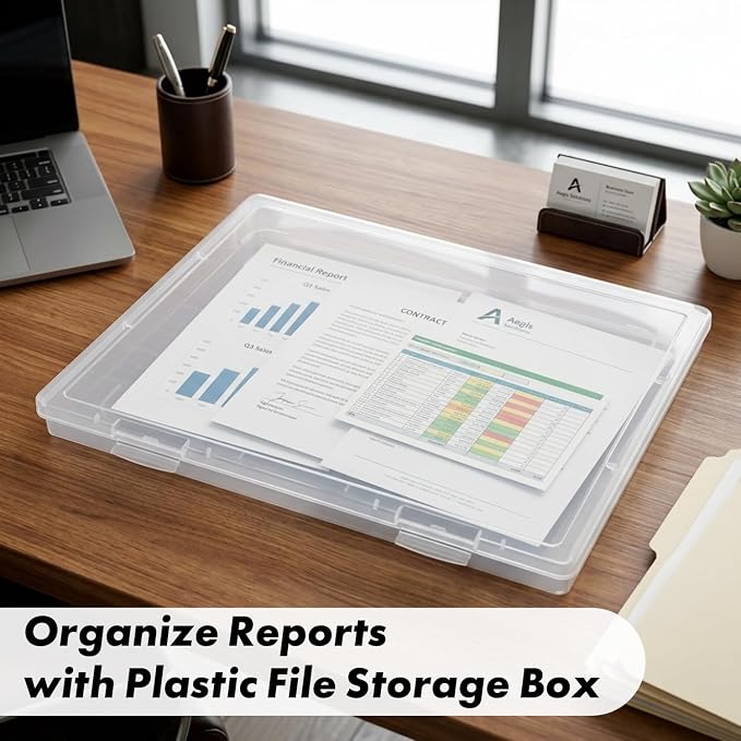 DUOFIRE 3 Pack Plastic File Storage Box with Lid, Clear File Boxes with Lids for A4 and US Letter Size Paper, Document Organizer for Office, Craft, Art Supplies, School and Business Use