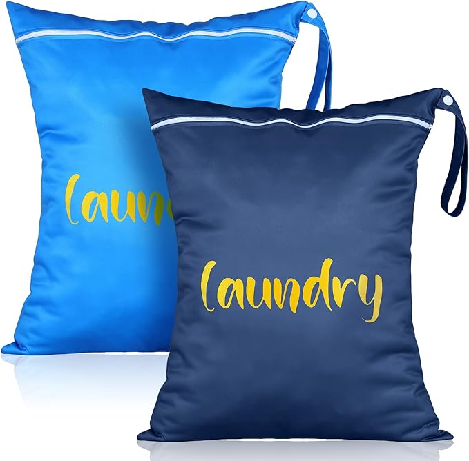 Shappy 2 Pack Large Travel Laundry Bags, Large Wet Dry Waterproof Dirty Clothes Bag for Suitcase, Swimsuit Beach Gym College Dorm Wet Bag(Laundry Style)