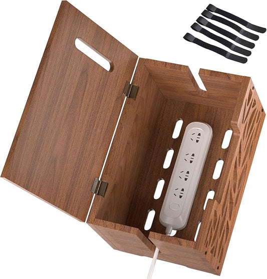 Wooden Cable Management Box, Large Cord Hider Box & Cable Organizer Box for Power Strips, Electrical Cords, Desk & Floor Cables Suitable for Home & Office