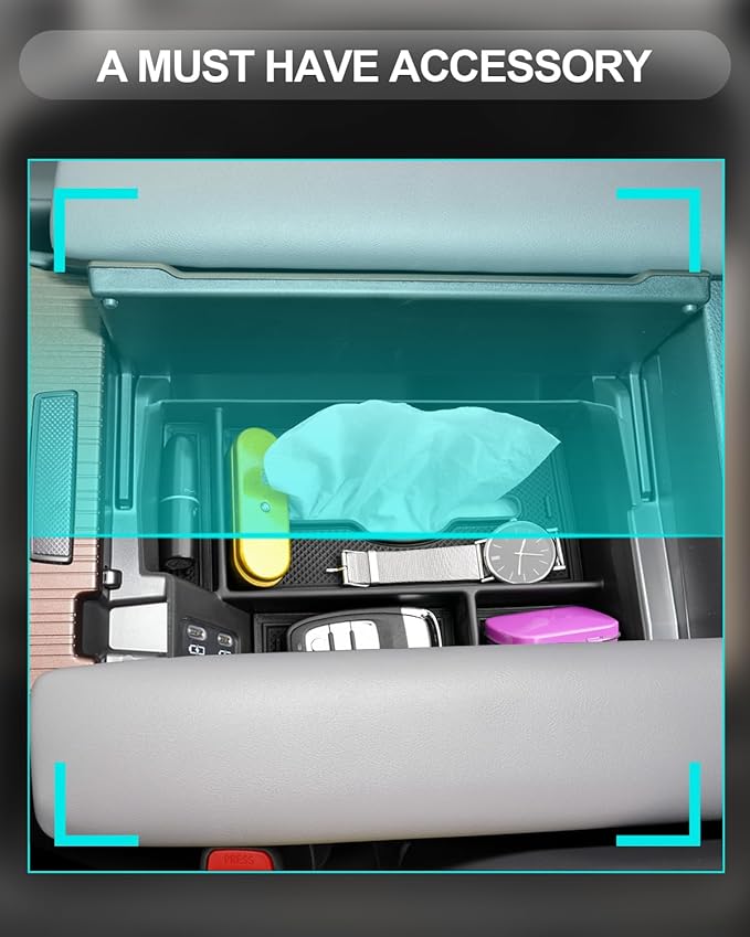 CDEFG Center Console Organizer Tray Compatible with 2021-2024 2025 Toyota Sienna with Tissue Slot, 2025 Sienna Middle Console Organizer Armrest Compartment Storage Box with Tissue and Elastic Band