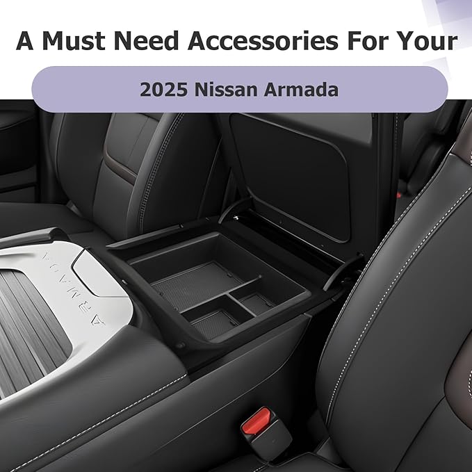 LUWU 2025 2026 Armada Center Console Organizer Tray Compatible with 2025 2026 Nissan Armada Accessories 2025 2026 Armada SV/SL/Platinum Armrest Console Organizer Armrest Organizer Insert Tray Black