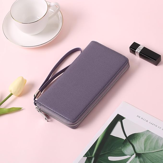 GOIACII Womens Wallet RFID Blocking Leather Zip Around Wallet Large Capacity Long Purse Credit Card Clutch Wristlet | RFID Blocking, Zip Around, Large Capacity, Long, Credit Card, Clutch