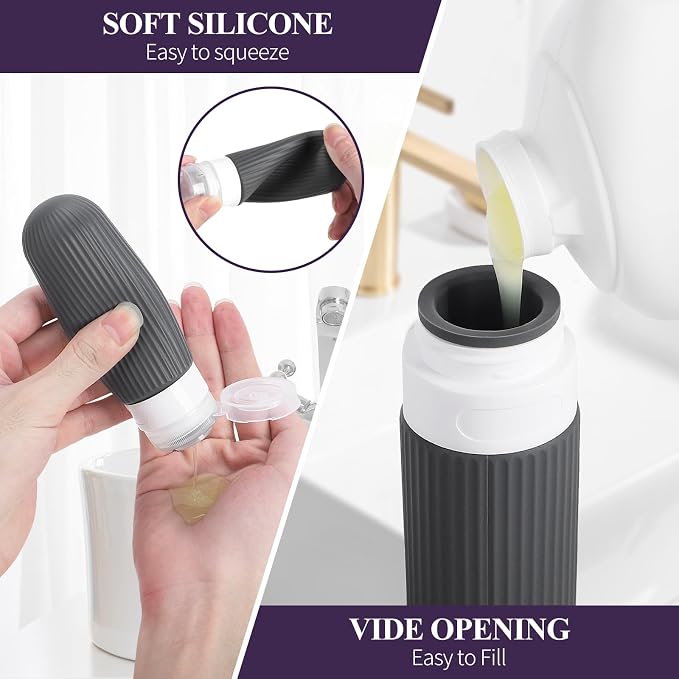 ME.FAN Travel Bottles for Toiletries,18 Pack Silicone Portable Size Bottle, TSA Approved Refillable Cosmetic Container Kits for Conditioner, Shampoo, Lotion,Face Cream - Desert Sage
