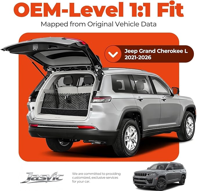 3-Layer Cargo Net for Jeep Grand Cherokee L (3-Row) 2021-2026, Zoned Storage Trunk Net with Foldable Zippered Bottom Bag, Heavy-Duty Cargo Organizer Netting for Camping, Trips & Everyday Use