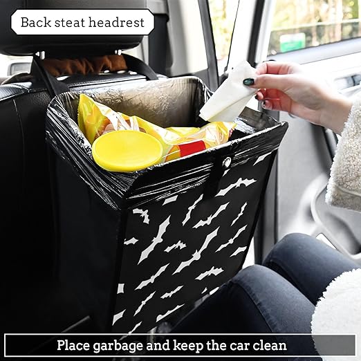 Bat Car Trash Can, Halloween Black Foldable Hanging Car Trash Bag, Small Waterproof Car Accessories Garbage Bin