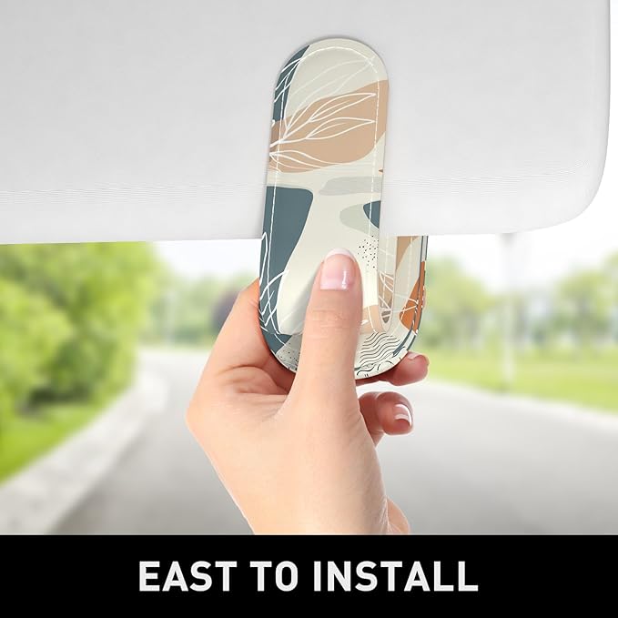 Sunglasses Holder for Car Visor, Magnetic Leather Car Sunglass Holder, Car Sun Visor Glasses Hanger Clip, Car Interior Accessories for Women Men, Fits All Size Eyeglasses