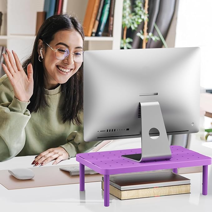 WALI Computer Monitor Stand for Desk, Adjustable Laptop Riser, Desk Monitor Stand Underneath Storage for Office, Home, School Supplies (PTT001-V), 1 Pack, Violet