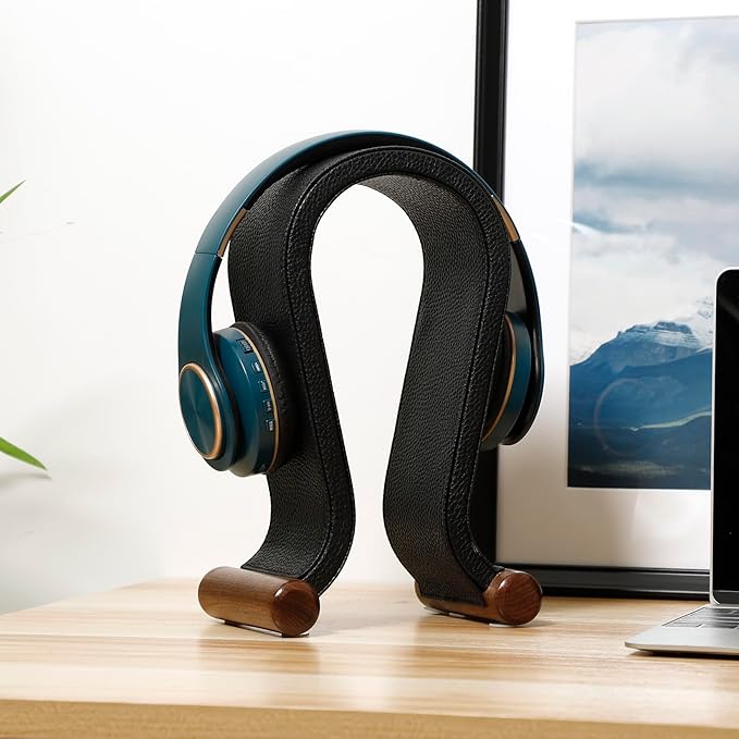 Wooden Headset Stand,Universal Earphone Hanger Holder for Gaming Headsets & DJ Studio Headphones Desktop Headphone Rack for All Headphone Size