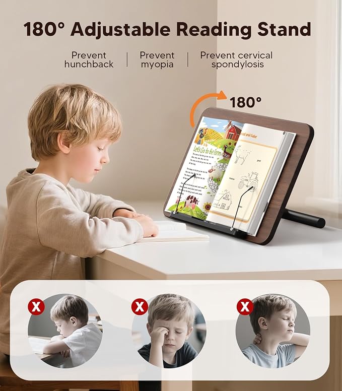 2-in-1 Floor & Desktop Wooden Book & Music Stand, 100% Solid Wood, Adjustable Height 16.5"-51", Hands-Free Reading Stand with Page Clip for Cookbooks, Sheet Music, Bible, Office & Home