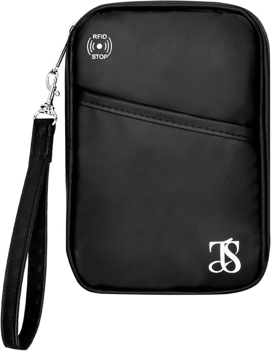 Passport Holder for Travel Women Men RFID Blocking Passport Wallet Waterproof Lightweight Document Organizer Pouch Bag Zipper Portable Case for Cards, ID, Money (Black, 6.9"x4.5")