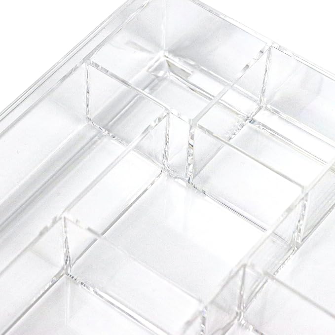ZEXALOR 8-Section Clear Drawer Organizer, Large Acrylic Drawer Divider Tray for Desk,Bathroom,Office Makeup,Junk, Plastic Drawers Organizer 13.7" x 8.7" x 2" (8-Section)