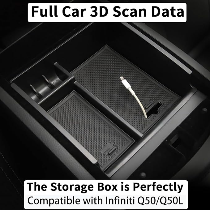 Gah Q50 Car Armrest Box compatible with Infiniti Q50 2014 2015 2016 2017 2018 2019 2020 2021 Central Secondary Q50L Storage Glove Container Insertion Tray Organizer
