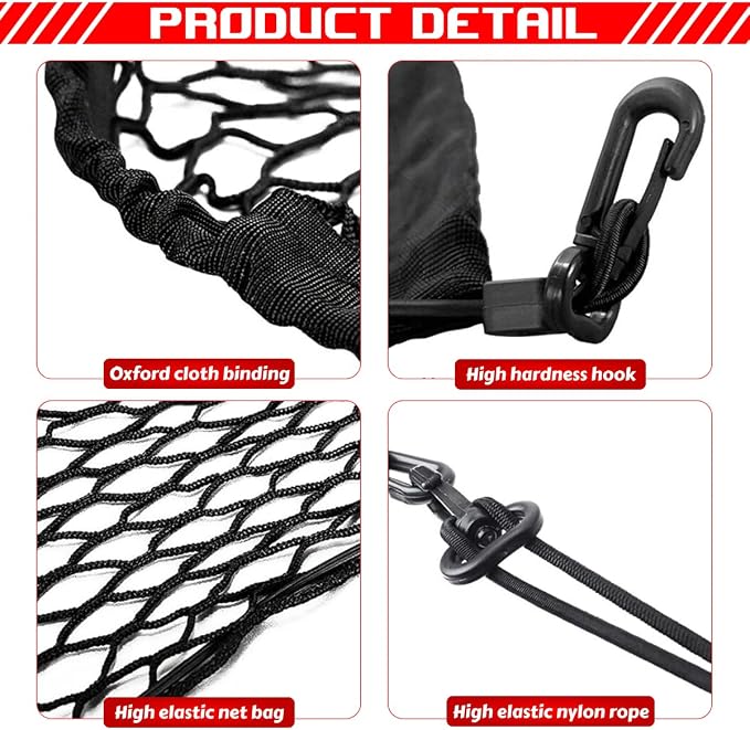 Universal Double Layer Cargo Net for SUV,Stretchable Rear Cargo Net,35.4× 15.8 inch Elastic Trunk Storage Net with Hooks,Black Storage Organizer for Car SUV and Trucks