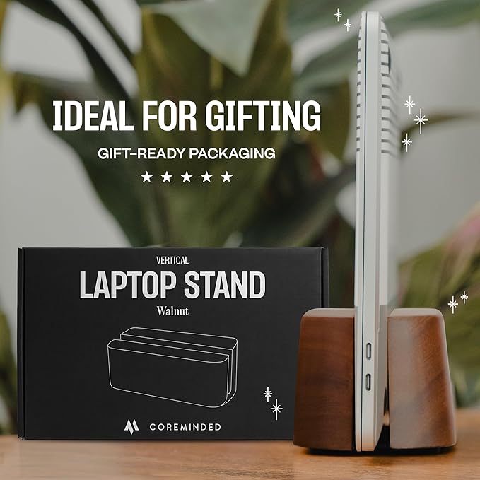 Adjustable Vertical Laptop Stand for Desk, Wooden Laptop Holder, MacBook Pro Stand, Wood Mac Air Dock (Solid Walnut)