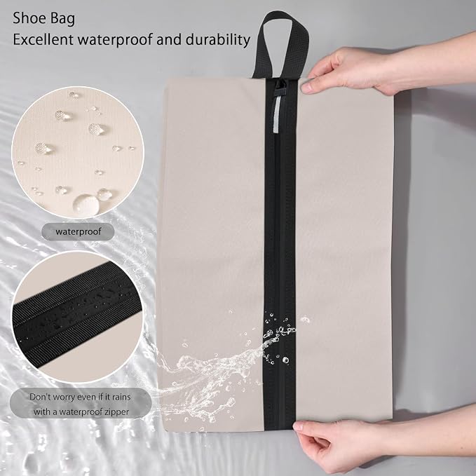 Shoe Bag for Travel, Waterproof Extra Large Shoe Storage Organizer with Handle, Multi-Functional Odor-Resistant Shoe Pouch for Gym, Soccer, Golf, Tennis Soccer Cleats Bag 16.5 x 9.8 Inches (Off white)