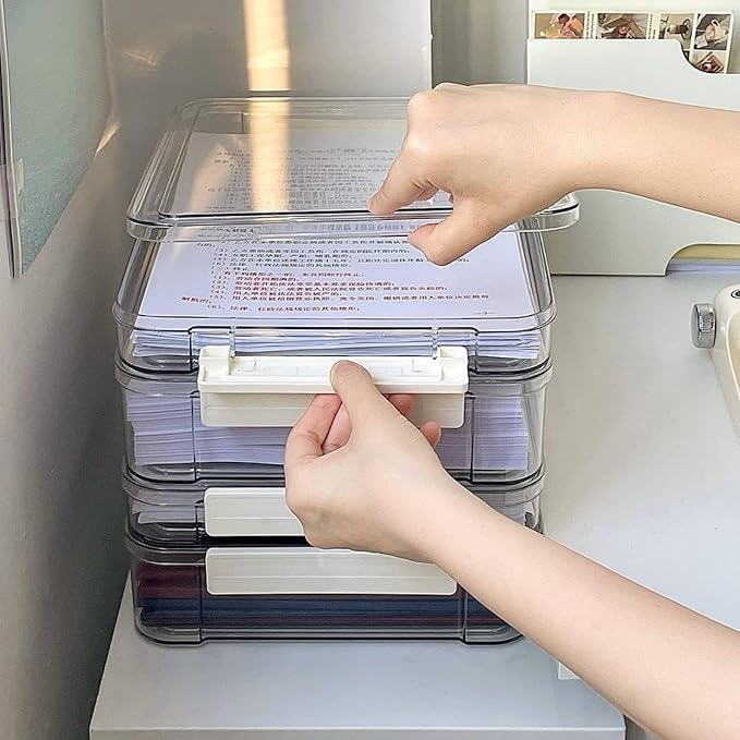 Document Organizer Stackable Case Certificate Paper Storage Secure Buckle Suitable for Student Office Home Drawer Use, M