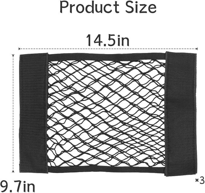 3 Pack Car Trunk Storage Net with Nylon Sticker, Mesh Cargo Net for Car Trunk Storage, Secure Cargo Holder for Auto SUV Trunk Back RV Camper, Pouch Bag Storage for Storing Bottles Tools Small Items