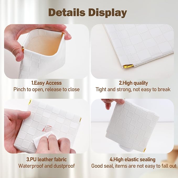 2 PCS Ladies Small Makeup Bag for Purse,Coin Purse Lipstick Cosmetic Accessories Organizer,Travel Pouch,Waterproof No Zipper Self-closing Small Makeup Pouch(White checkerboard)
