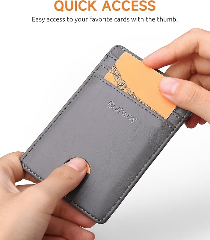 Buffway Mens Slim Wallet, Minimalist Thin Front Pocket Leather Credit Card Holder with RFID Blocking for Work Travel | Minimalist, Thin, Front Pocket, Credit Card Holder, RFID Blocking, for Work Travel