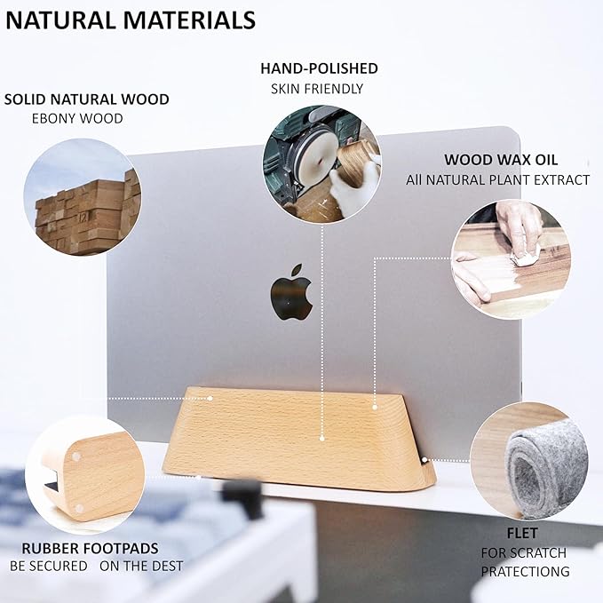 ACODE Wood Vertical Laptop Stand for Desk - Compatible With MacBook Pro Air, Surfaces - Storage Rack Slot Thickness 0.59" to 0.71" - Upright Holder