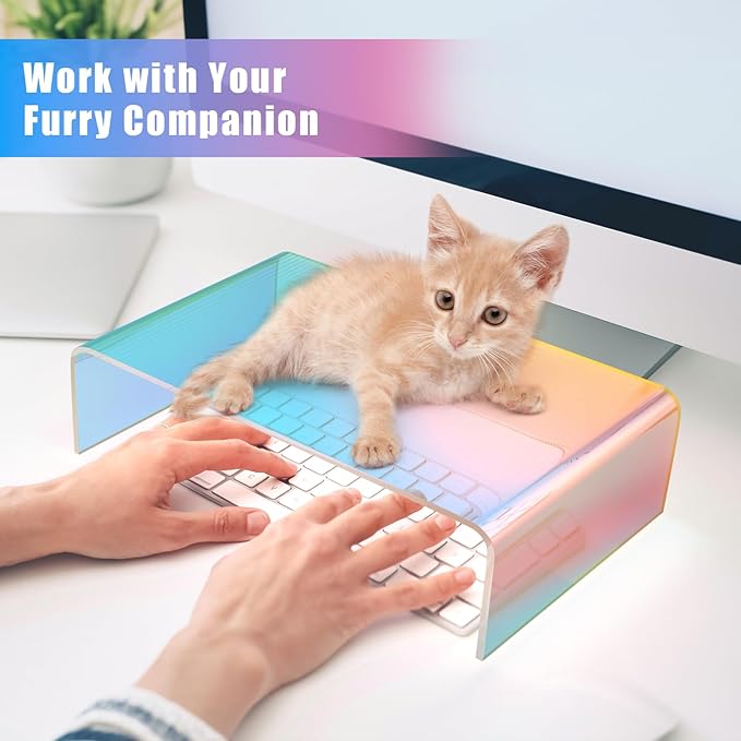 NiHome Iridescent Acrylic Computer Monitor Stand, Acrylic Laptop/PC/Desktop Stand Riser for Desk, Durable, Ergonomic Design, Space Saving for Home and Office