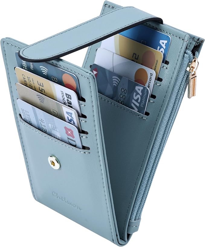Chelmon Womens Wallet Slim RFID Blocking Bifold Multi Card Case Wallet with Zipper Pocket (Blue)