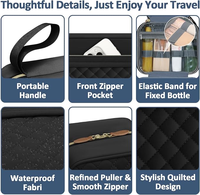 Vankor Large Travel Toiletry Bag for Women with Hanging Hook, Waterproof TSA Approved Cometic Toiletry Bag Organizers Leakproof Make up Bags for Women Black