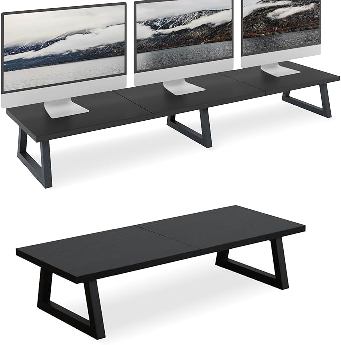 TEAMIX 42 inch+24 inch Monitor Stand Wood & Steel Desktop Riser for for Desktop Office Desk Organizers
