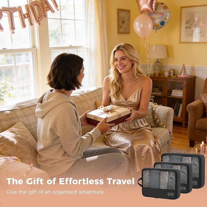 8-Piece Compression Packing Cubes for Travel, Ultralight Sleek Luggage Organizer Set for Business Trips & Frequent Travelers, Space Saving for Carry-On & Suitcase - Black