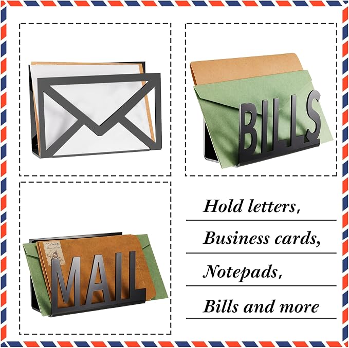 3 Pack Desktop Mail Organizer and Bills Holder, Modern Acrylic Sorter Set with Mail, Bills and Envelope Designs, Decorative Desk Organizer for Home Office Countertop