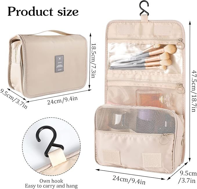 Pengxiaomei Toiletry Bag for Women, Waterproof Hanging Cosmetic Bag Portable Travel Makeup Pouch Multifunction Handle Bathroom Bag for Mothers Day Gifts (Beige)