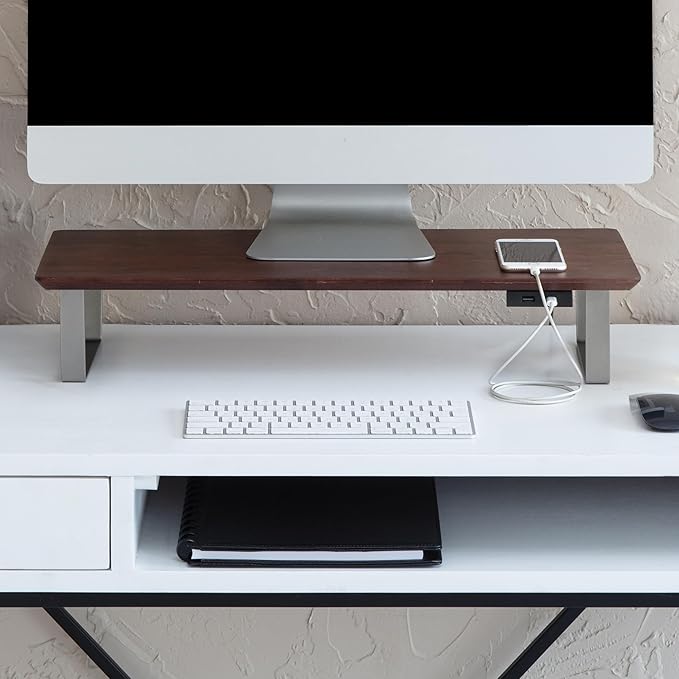 Anji Mountain Monitor Stand - Desktop Organizer & Laptop Riser, Ergonomic Monitor Riser, Space-Saving Monitor Stand for Desk, Durable Construction, Easy Assembly, Ideal for Home & Office,Walnut