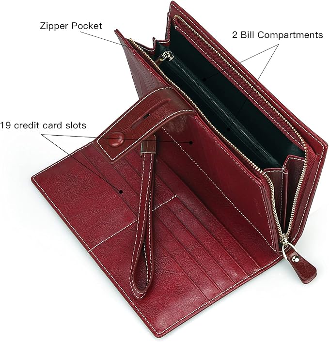 FT FUNTOR Women's Big Fat RFID Blocking Wallet Leather Zip Around Clutch Large Phone Organizer Wristlet