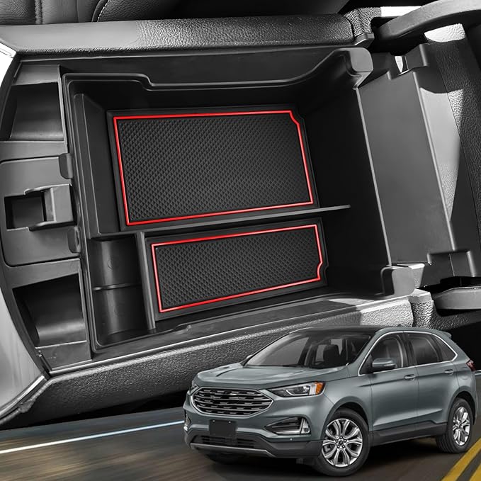 YEE PIN for 2024 Ford Edge Center Console Organizer Tray for 2021-2024 Edge SE/SEL/ST-Line/Titanium/ST Middle Console Organizer Center Console Storage Tray for 2024 Ford Edge SEL Accessories(Red)
