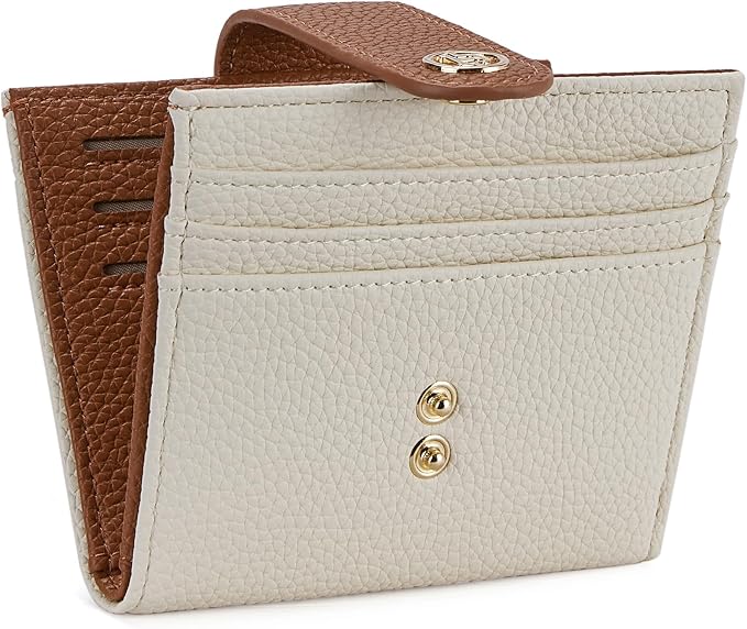 BOSTANTEN Slim Wallet for Women Small RFID Blocking Credit Card Holder Leather Bifold Wallets with Zipper Coin Pocket Beige＆Brown