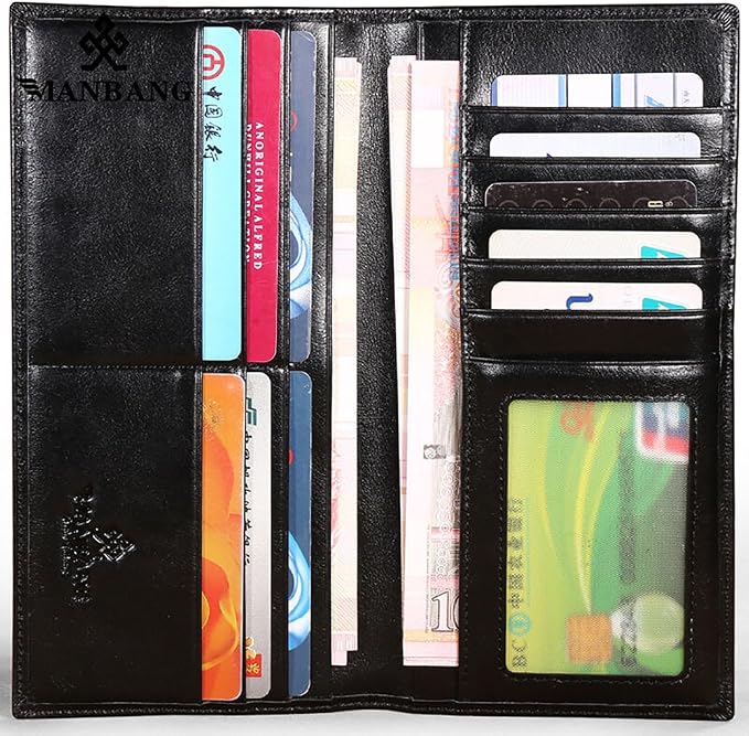 Genuine Italian Leather Handbag Organizer Card Case Long Bifold Wallet