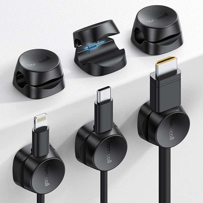 Lamicall Cord Organizer [1s Lock] Spring Cable Holder Clips - 6Pack Desk Cable Management Clips, Phone Charger Cord [Smooth Adjustable], Adhesive Wire Organizer Keeper for Nightstand Wall Car Office