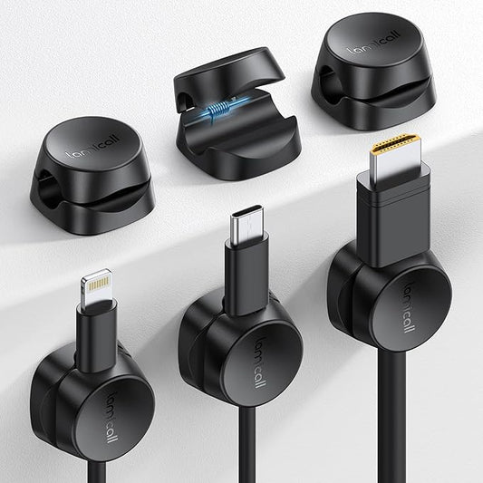 Lamicall Cord Organizer [1s Lock] Spring Cable Holder Clips - 6Pack Desk Cable Management Clips, Phone Charger Cord [Smooth Adjustable], Adhesive Wire Organizer Keeper for Nightstand Wall Car Office