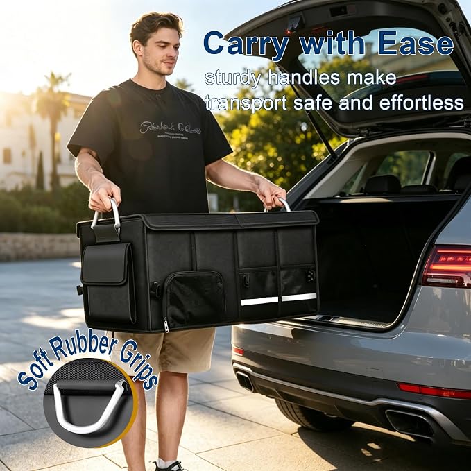 Car trunk organizer, Collapsible Multi-Compartments Car trunk Organizer with Shoes Storage Space, Reflective Strip, Perfect for Car & SUV (23.6 * 13.8 * 11.8 INCH)