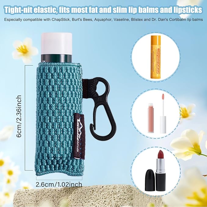 WK IEASON Lip Balm Holder Keychain, Stocking Stuffers for Women, 3PCS Clip on Lip Gloss Holder Compatible With Chapstick, Burt's Bees Sleeves Holder Key Chains Women Cute Elastic Lipstick Holder