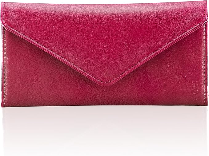 Women's Card Wallet Envelope Style RFID Blocking Credit Card Holder Long Cash Wallet for Ladies, Rose Red