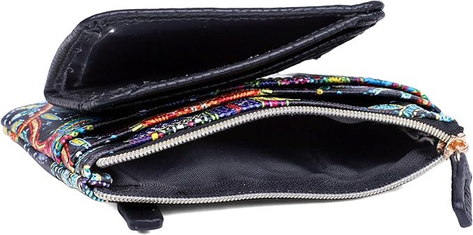 Julia Buxton Vegan Leather Wallet with Zipper, ID Windows, RFID Blocking, Card Slots & Key Ring, Compact Coin & Card Holder Case, Gift Idea,Sequin Flower
