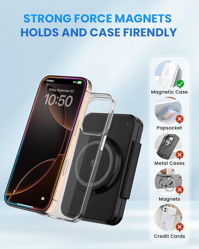 Charging Station Magnetic for iPhone Mag-Safe: JoyGeek 3 in 1 Foldable Wireless Charger for iPhone 17-12 Pro Max Plus, Travel Charger for AirPods, A-pple Watch 11-2 Series