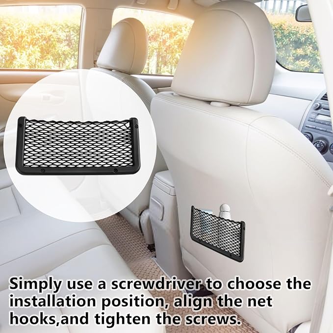 2 PCS Car Net Pocket, ABS Plastic Frame Cargo Net Storage Pockets Phone Nets, Car Mesh Net Pockets with Screws for Auto, RV, Boat, and Camper Storage Nets (9 x 4.3 Inch)
