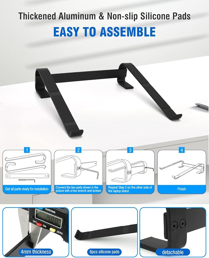 Laptop Stand for Desk, Ergonomic Aluminum Laptop Riser, Ventilated Notebook Stand Compatible with MacBook Air Pro, Dell XPS, HP, More 11-17.3 Inches, Work from Home (Black)